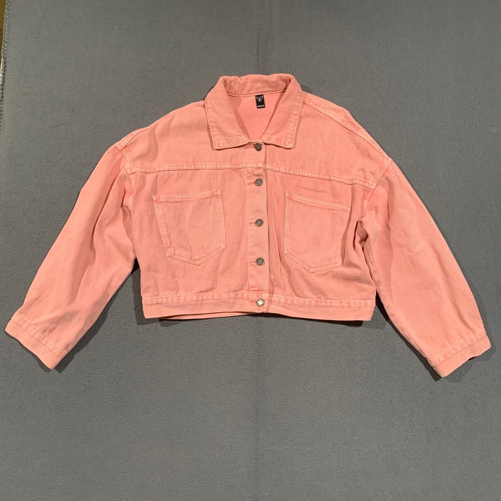 Windsor Denim Jacket Womens Small Coral Pink Cropped Boxy Drop Shoulder Pastel